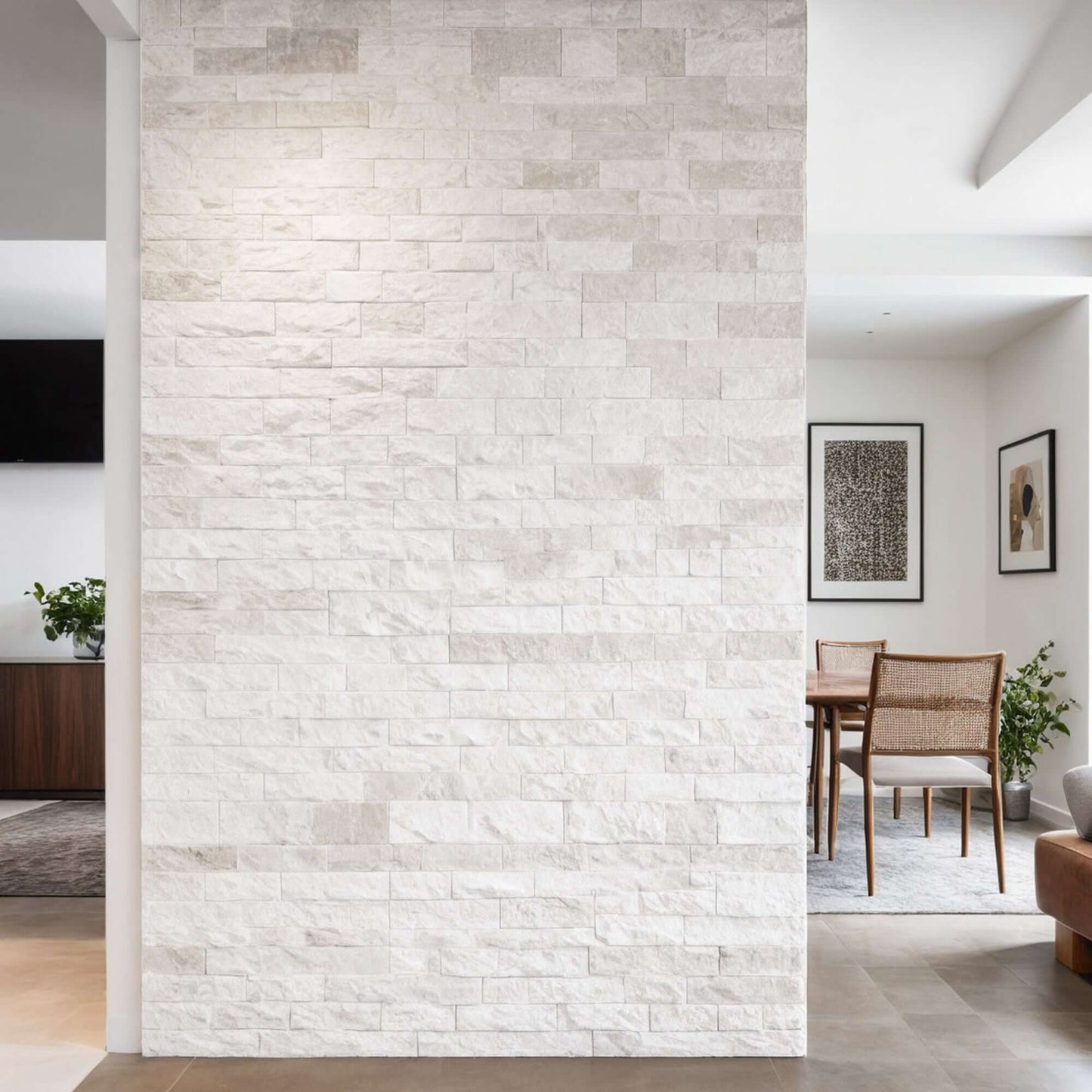 Blasted travertine mosaic wall showcasing premium natural stone design in a modern living space.
