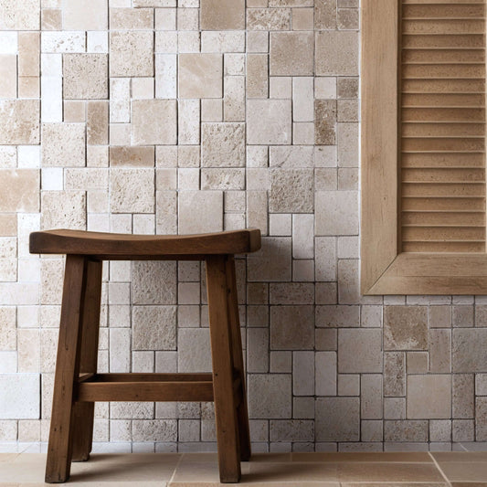 Elegant travertine distressed mosaic tile showcasing intricate mosaic craftsmanship for sophisticated interior design
