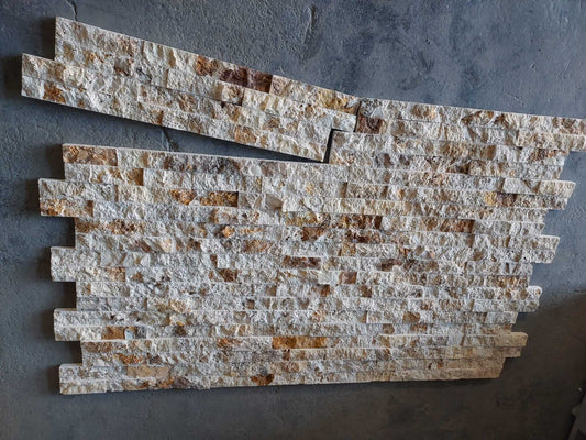 Travertine blasted mosaic wall design showcasing premium quality and natural beauty, ideal for modern minimalist spaces.