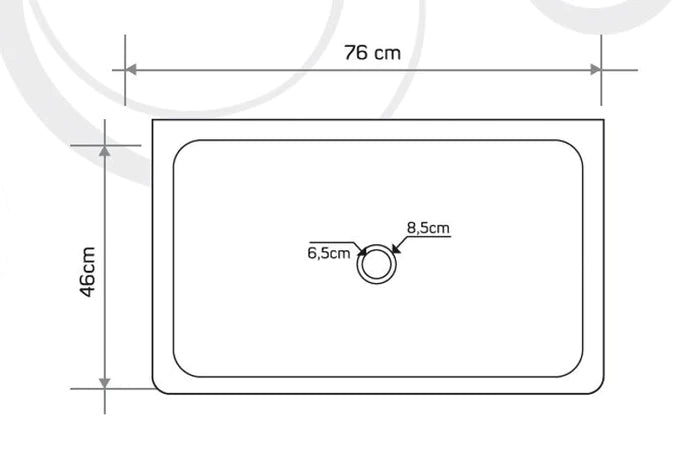 Troia Marble Sink dimensions diagram with measurements for length, width, and sink hole details in minimalist design.