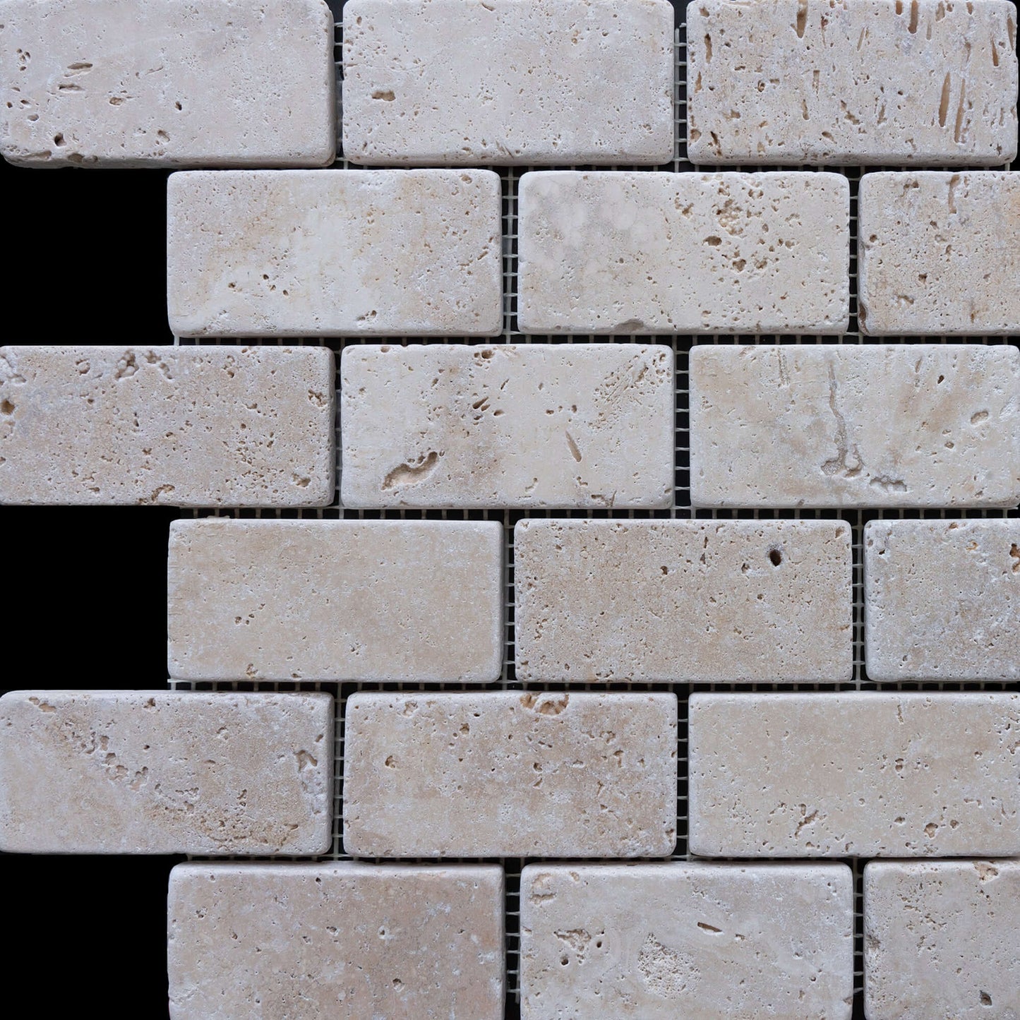 Travertine distressed mosaic classic big brick tiles in beige, showcasing natural stone's premium elegance and craftsmanship.