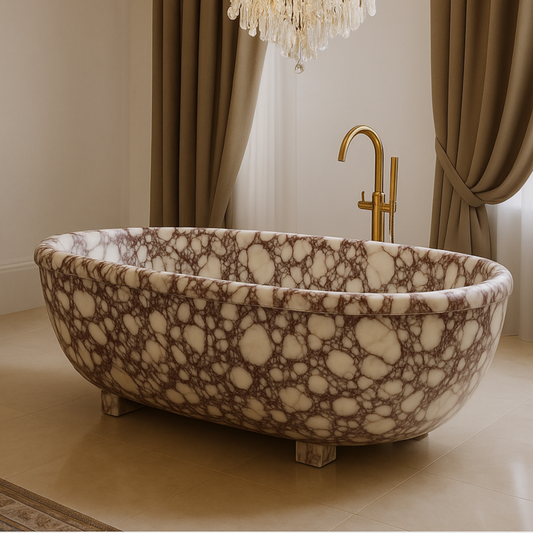 Luxury Calacatta marble bathroom design featuring an elegant marble bathtub for upscale interiors