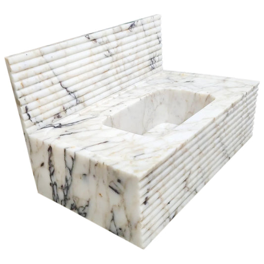 Calacatta Viola Gold Marble Wall-mount Bathroom Sink Horizontal Fluted.