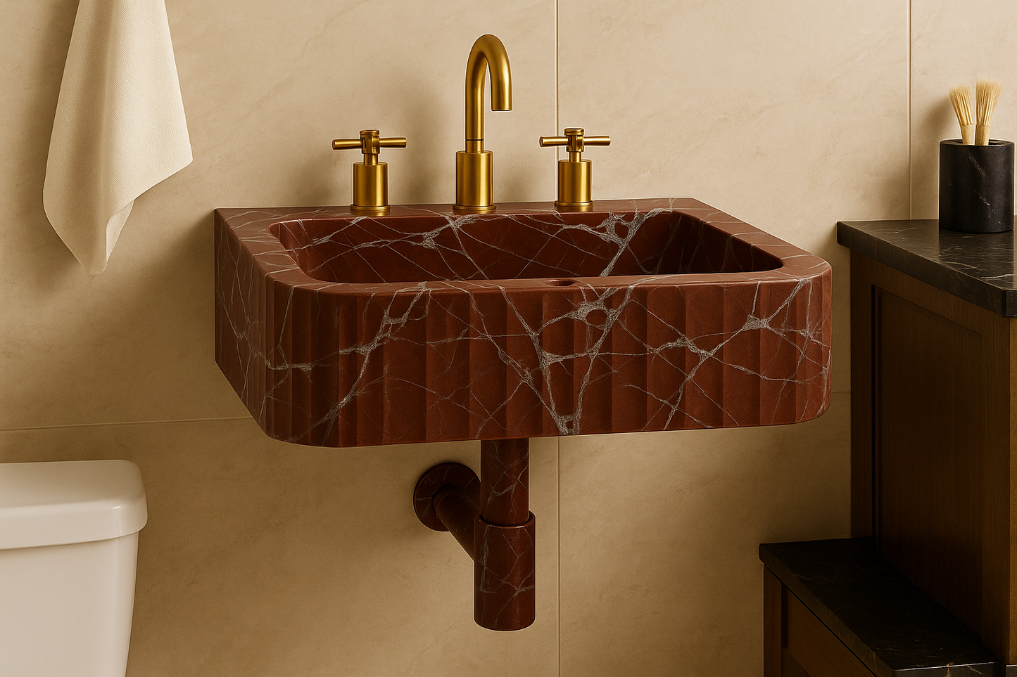 Lavante Rosso Marble Sink | Handcrafted Italian Red Stone Basin