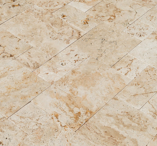Light Antique Travertine Pattern Tumbled Pavers - Full Truckload.