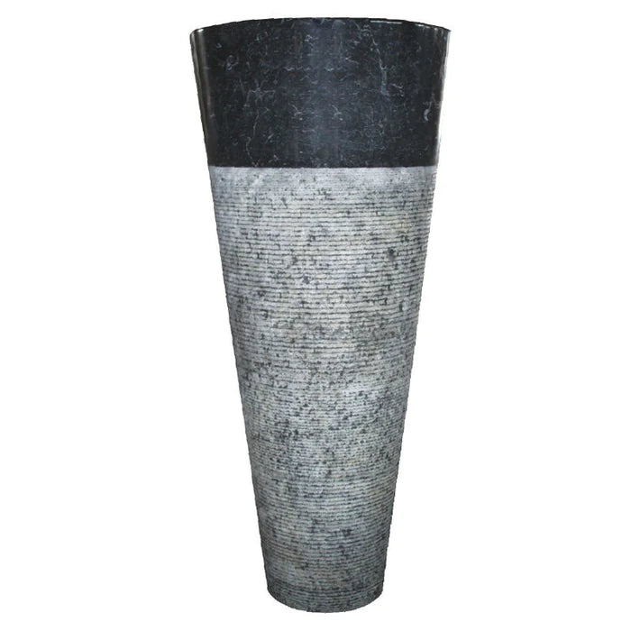 Modern black marble vessel sink with polished finish and minimalist design, perfect for upscale bathrooms.