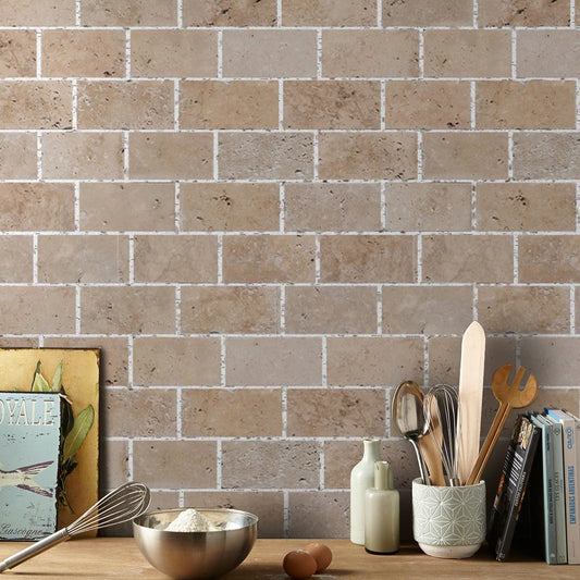 Riverbed Walnut Travertine Tumbled Floor and Wall Tile - Livfloors Collection.