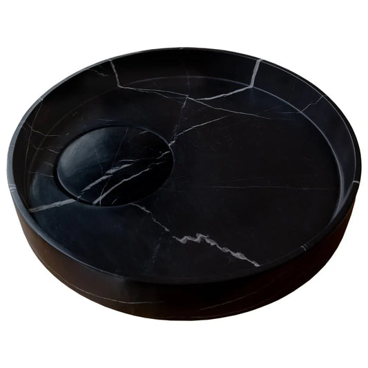 Natural Stone Toros Black Marble Above Vanity Designer Bathroom Sink Polished (D)17.5".