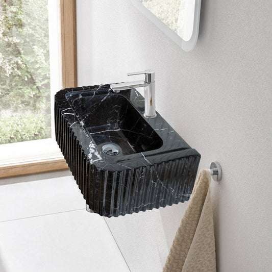 Toros Black Marble Rectangular Wall-mount Bathroom Sink Polished (W)12" (L)19" (H)7".