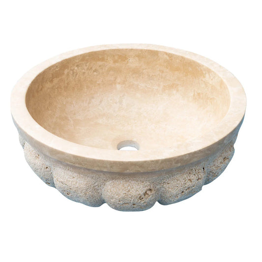 Troia Light Travertine Natural Stone Pumpkin Shape Above Vanity Bathroom Vessel Sink.