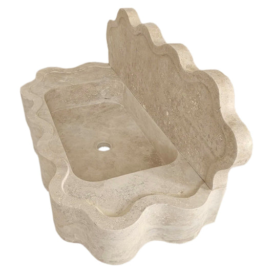Tuscany Beige Travertine Wall-mount Wavy Edges Bathroom Sink with 5" Backsplash.