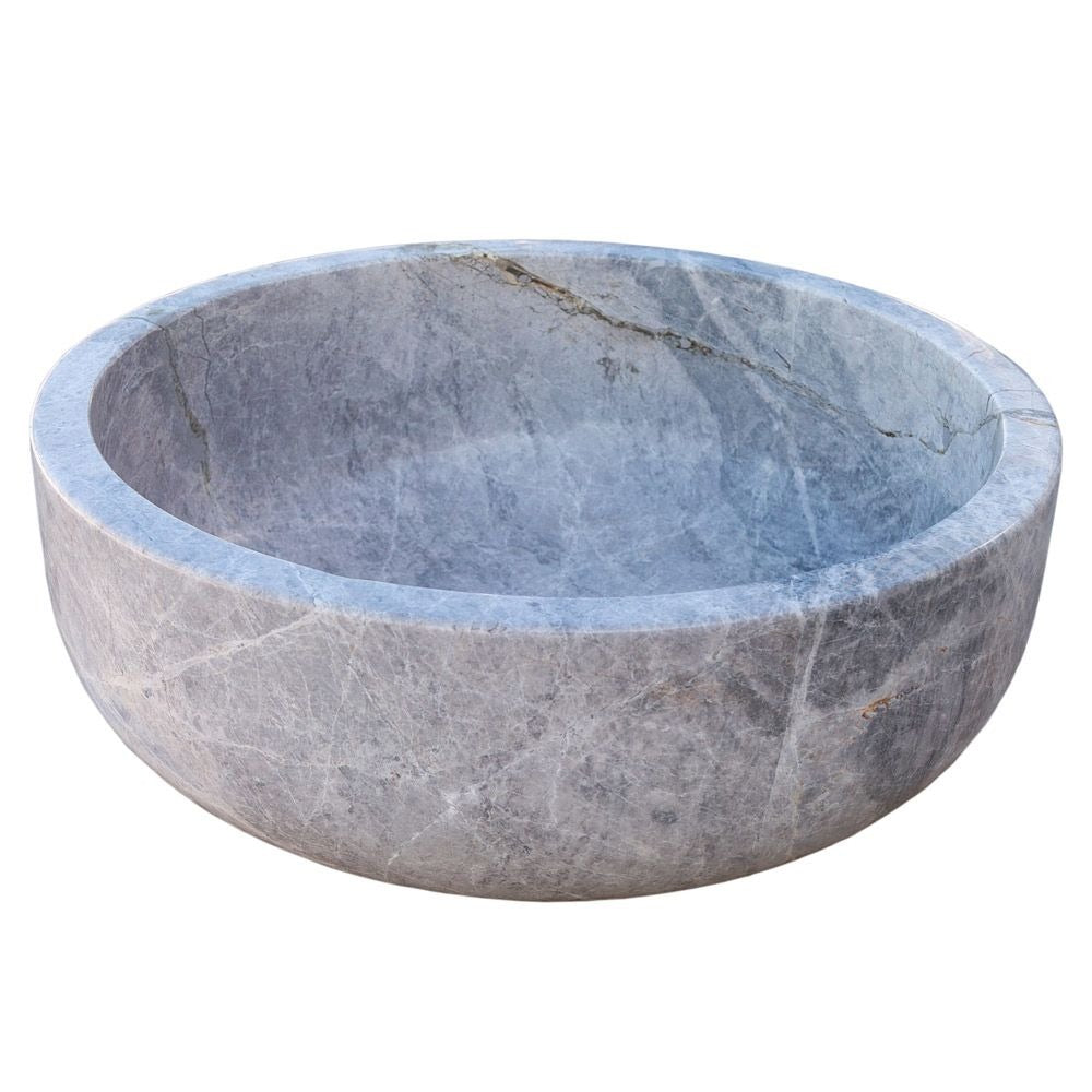 Sirius Silver Marble Vessel Sink with polished finish featuring elegant silver-grey veining, ideal for minimalist bathroom designs.