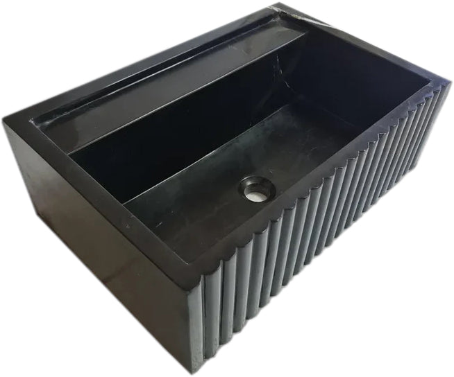 Toros Black Marble Rectangular Wall-mount Bathroom Sink Fluted (W)16" (L)24" (H)7".