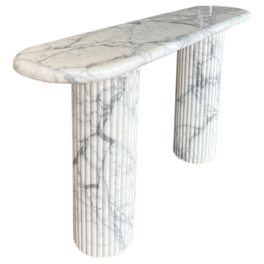 Arabescato Carara Marble Fluted Legs Designer Console.
