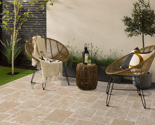 Aspendos Beige Travertine Pattern Tumbled Pavers - Full Truckload.