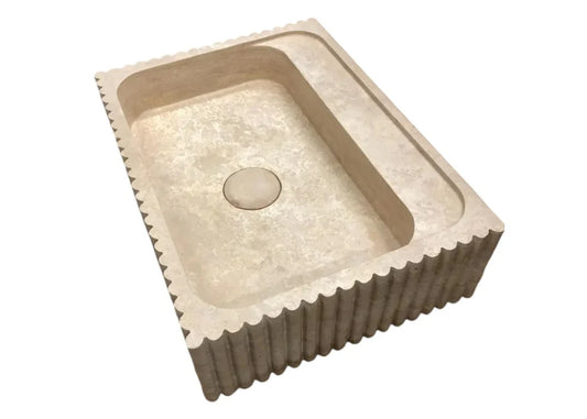 Oasis Beige Travertine Wall-mount Bathroom Vanity Sink Fluted (W)20" (L)24" (H)6".