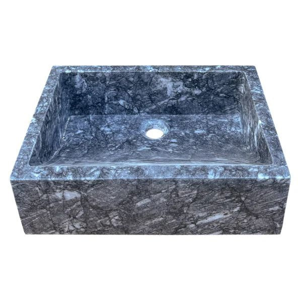 Grey marble vessel sink with polished finish, minimalist design, showcasing premium natural stone craftsmanship.