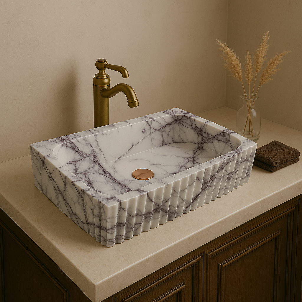 New York Marble Sink featuring natural stone, minimalist design, polished finish, perfect for modern interiors.
