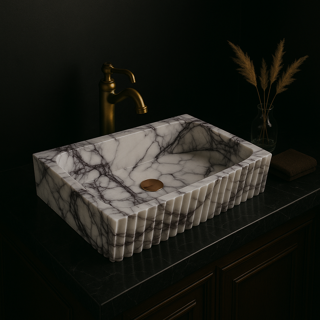New York Marble Sink showcasing its minimalist design and polished finish, crafted from premium natural stone.