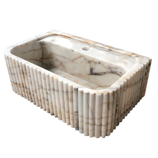 Calacatta Gold Marble Wall-mount Bathroom Vanity Sink Fluted (W)18" (L)36" (H)7".