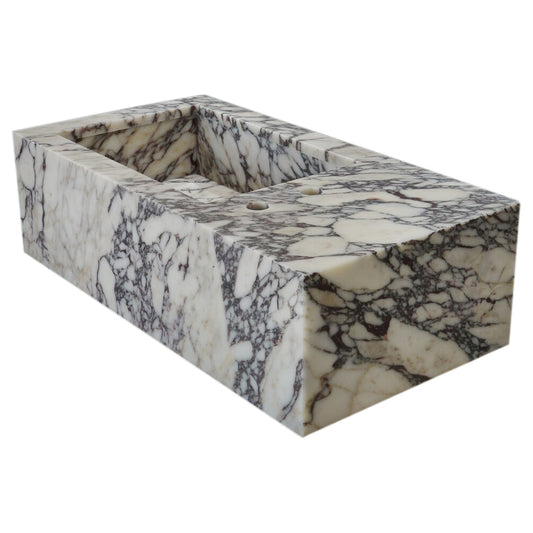 Calacatta Viola Marble Rectangular Wall-mount Bathroom Sink Side Faucet Holes (W)16" (L)32" (H)9".