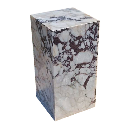 Calacatta Viola Marble Cube Design Plinth End/Side Table, Nightstand Polished (W)14" (L)14" (H)24".