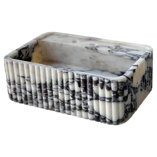 Calacatta Viola Marble Wall-Mount Rectangular Fluted Bathroom Sink (W)16" (L)24" (H)8".