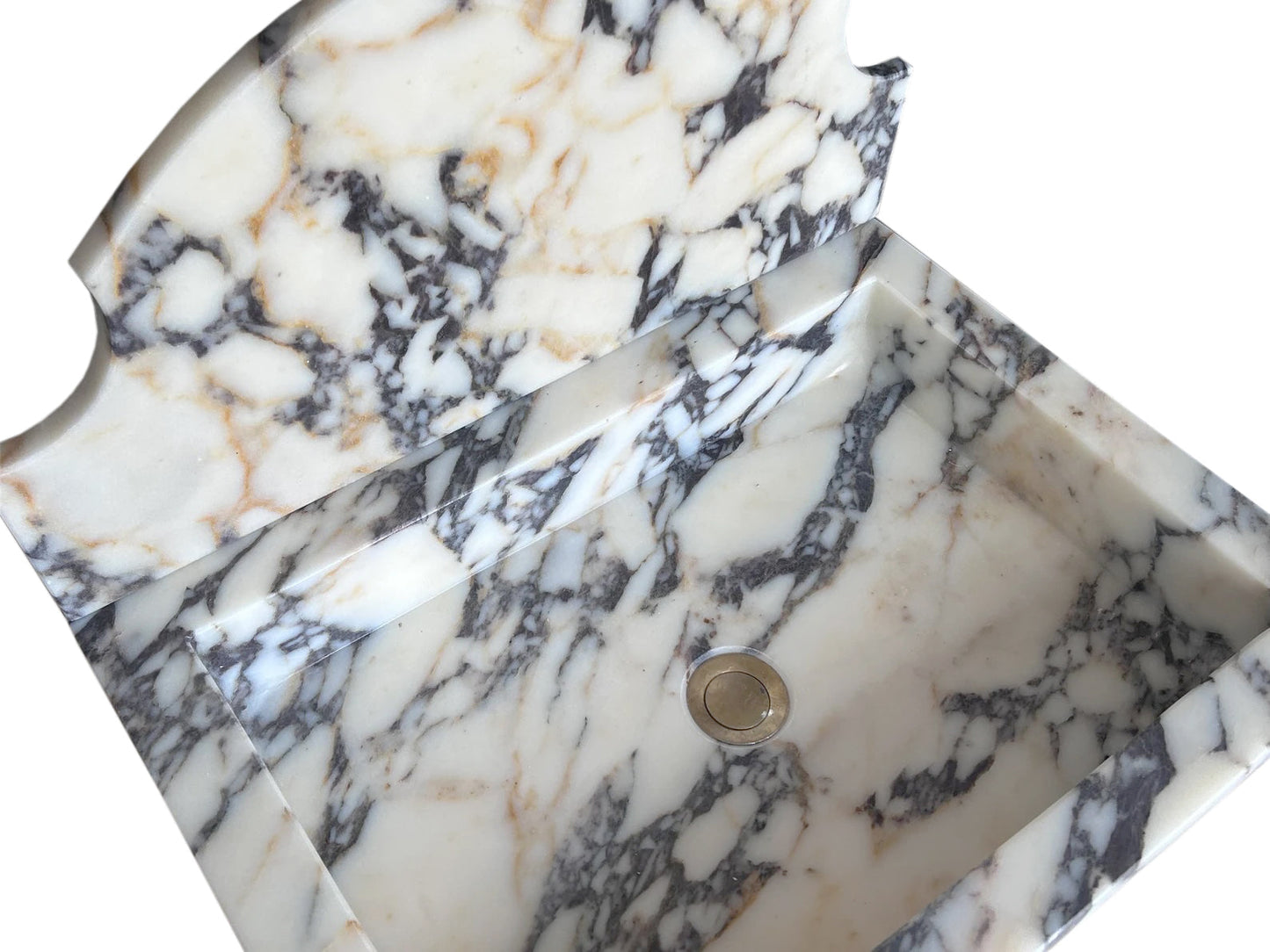 Elegant Calacatta Viola wall-mount sink showcasing luxurious marble design for modern bathrooms