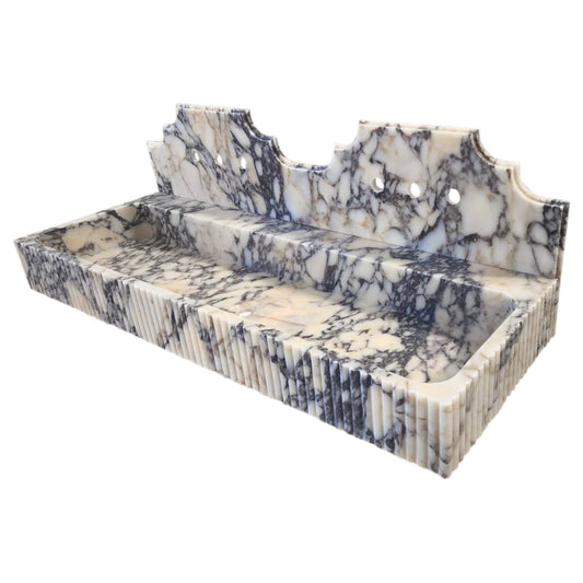 Calacatta Viola Marble Wall-mount Bathroom Sink with Fluted with Backsplash (W)20" (L)55" (H)6".