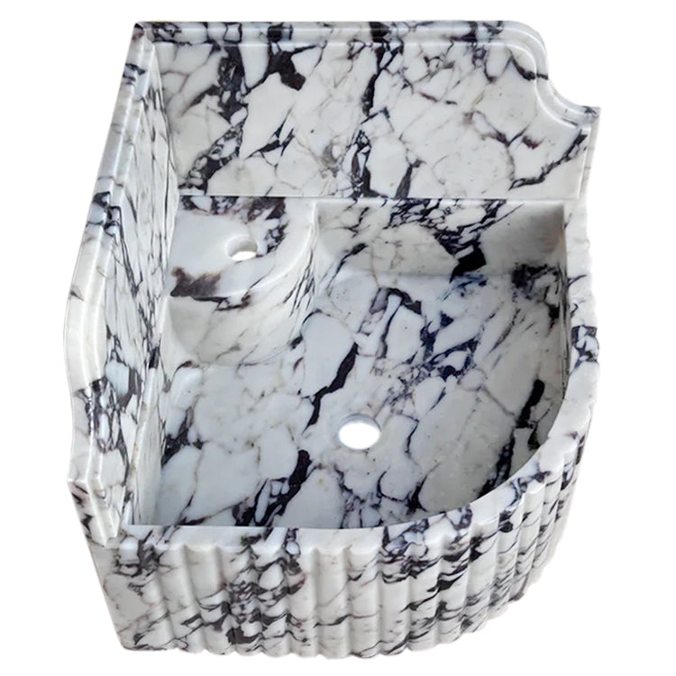 Elegant Calacatta Viola marble corner sink ideal for modern bathroom designs with luxurious stone finish.
