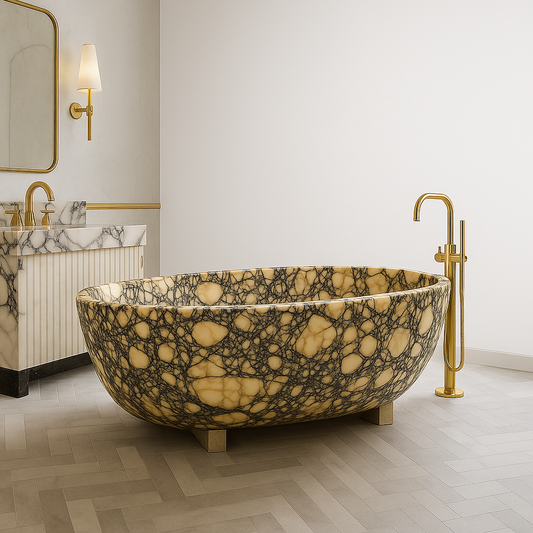 Luxury Calacatta Marble bathtub showcasing elegant design and premium craftsmanship for sophisticated bathroom settings