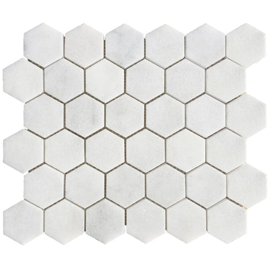 Carrara White Marble Hexagon 2" Polished Mosaic Floor and Wall Tile - Livfloors Collection.