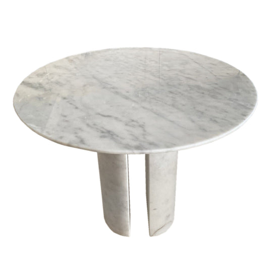 Carrara White Marble Round Dining Table with Round Marble Legs (D)48" (H)36".
