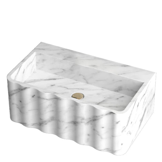 Carrara White Marble Wall-mount Bathroom Sink Fluted Front (W)16" (L)28" (H)10".