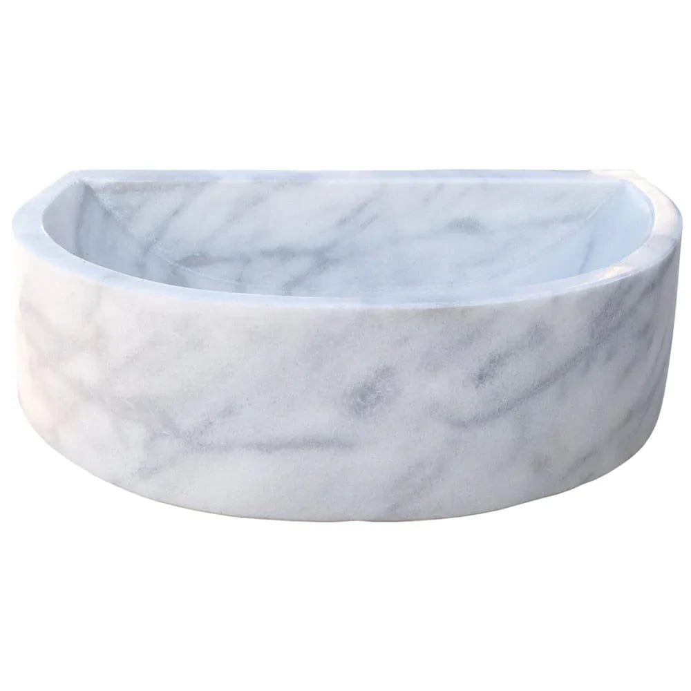 Elegant Carrara White wall-mount sink showcasing modern bathroom design and space-saving functionality