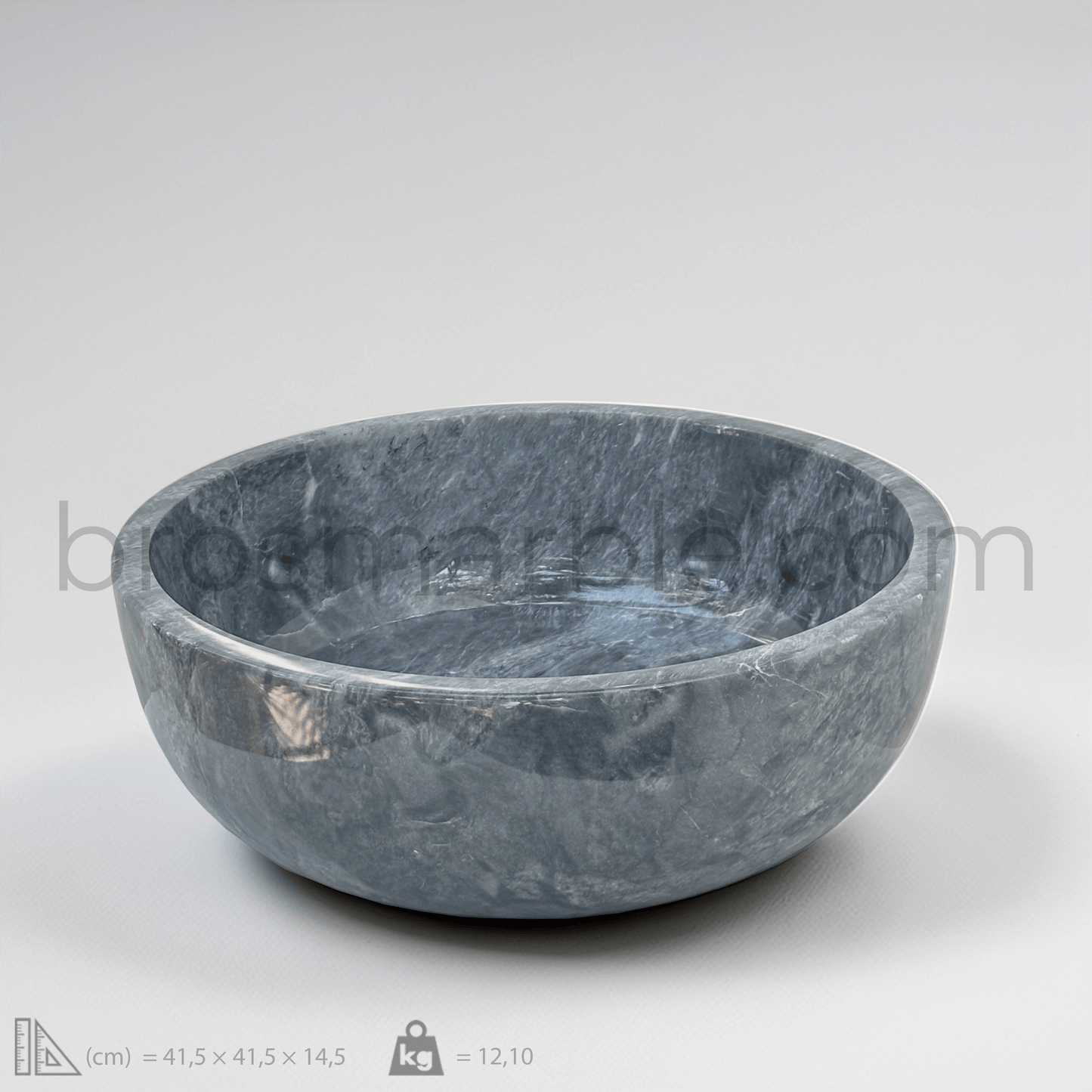 Dark grey marble vessel sink with polished finish, showcasing minimalist design and unique veining for luxury bathrooms.
