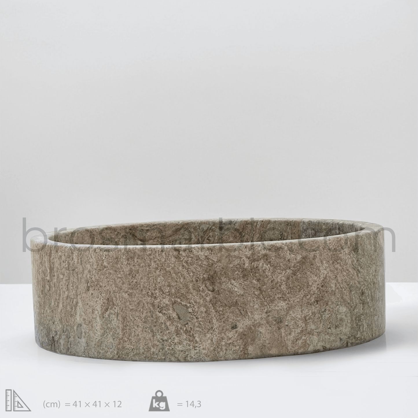 Dark Travertine round vessel sink showcasing unique textures, polished finish, and minimalist design for elegant bathrooms.