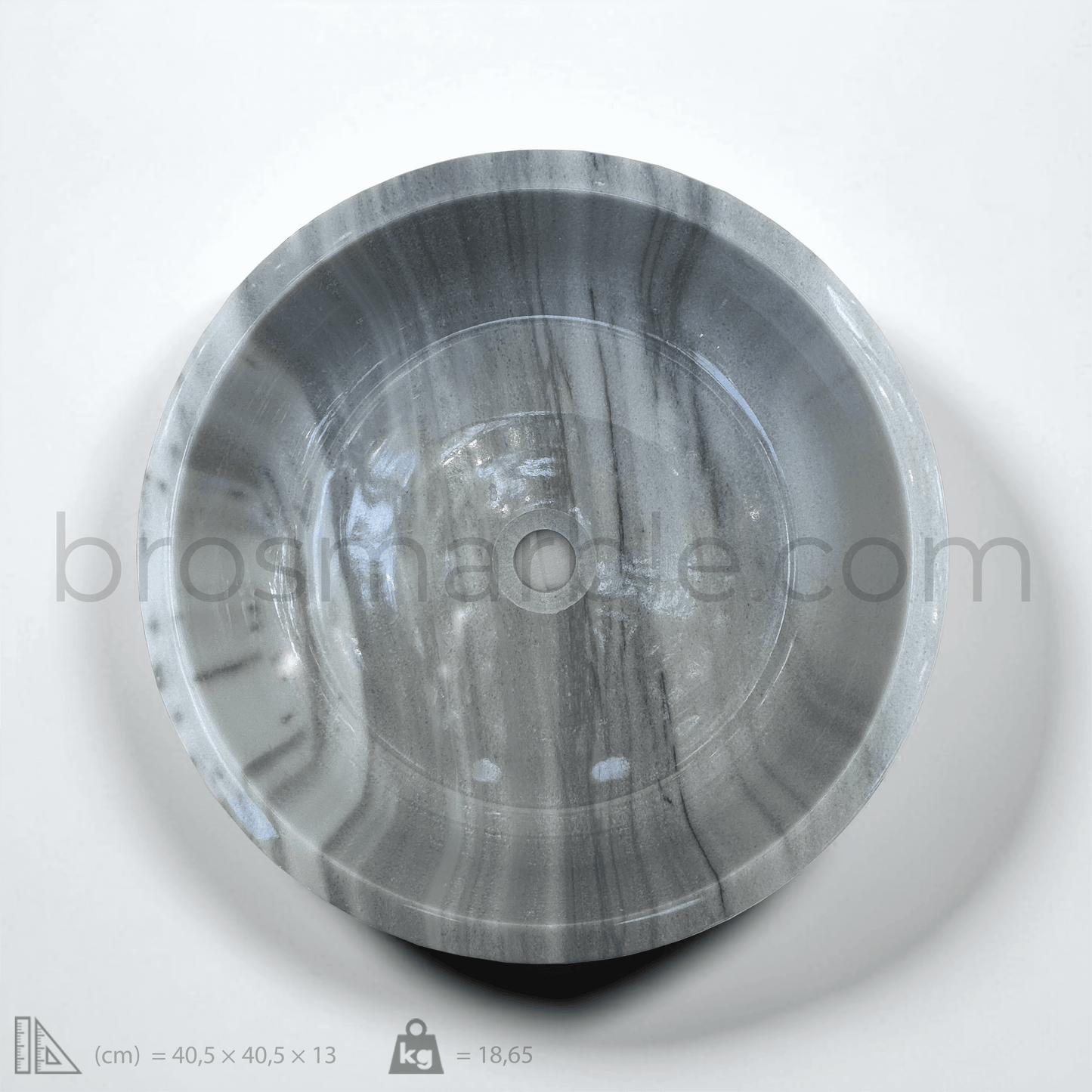 Gray Marmara cylindrical vessel sink showcasing polished finish and unique gray veining in minimalist design.