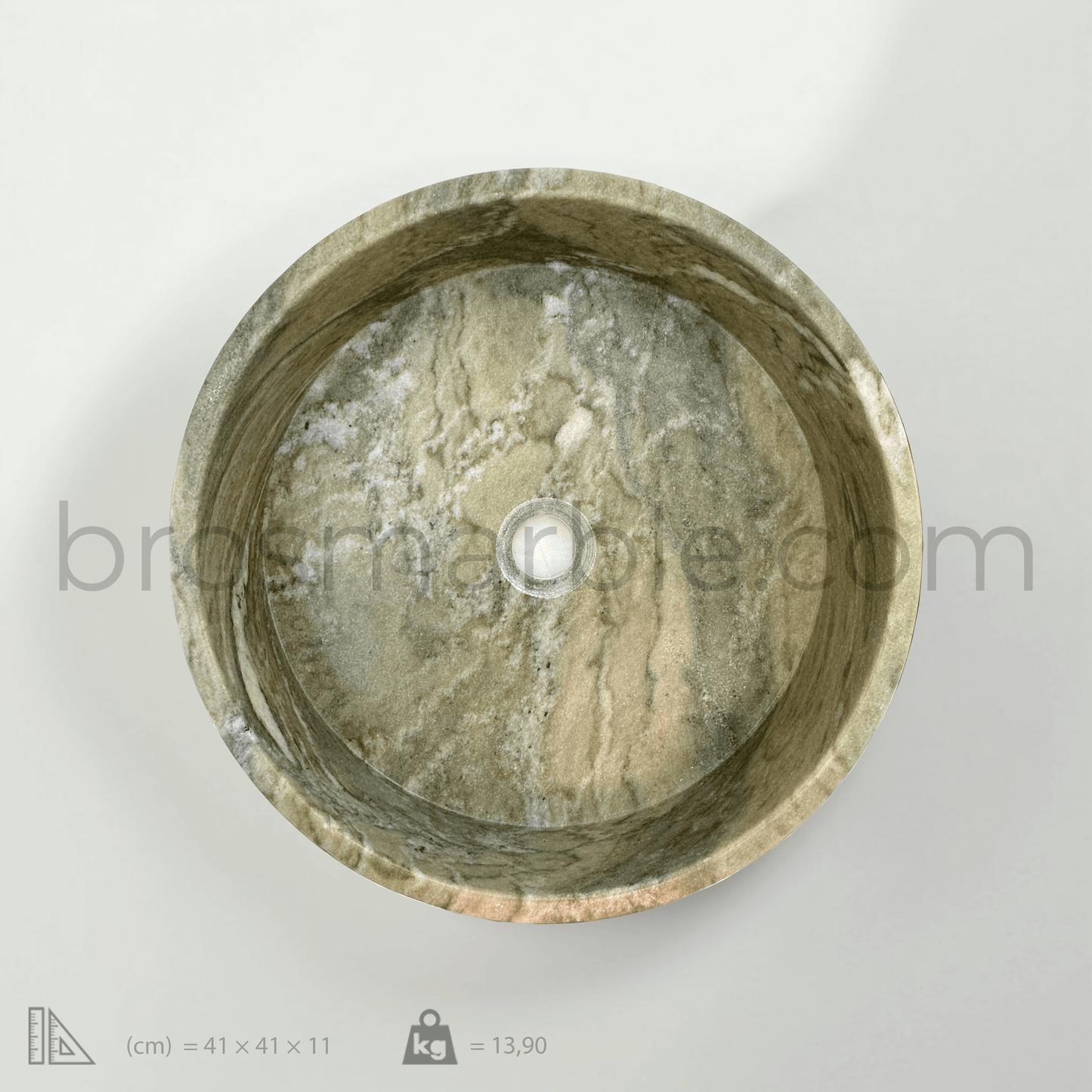 Top view of a green marble vessel sink showcasing polished finish and minimalist design.