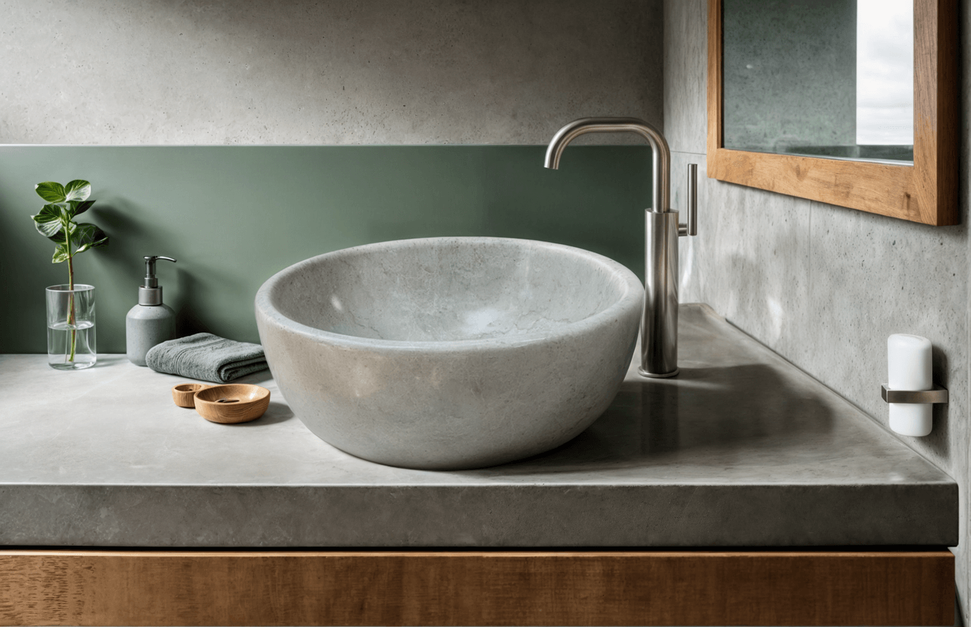 Elegant beige marble sink showcasing natural stone texture for a sophisticated bathroom design.
