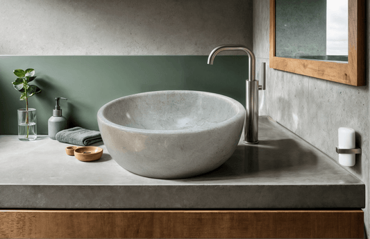 Light Beige Deep Vessel Sink in natural marble — carved from a single block of natural stone, no two pieces alike