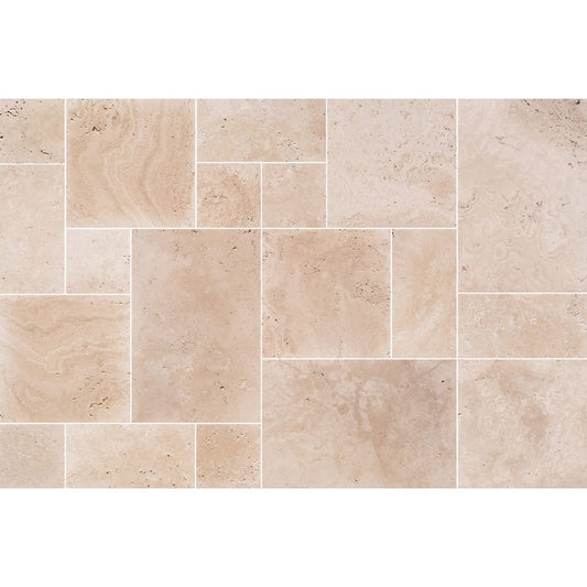Light Beige Premium Travertine Tiles Antique Pattern Tumbled - Livfloors Collection.