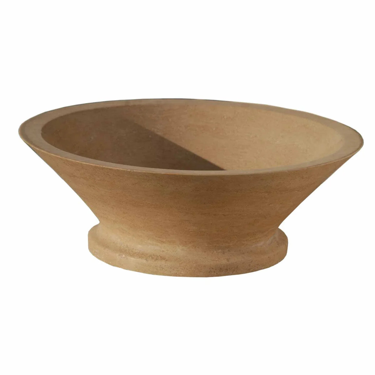 Elegant travertine vessel sink enhancing modern bathroom aesthetics with natural stone charm.