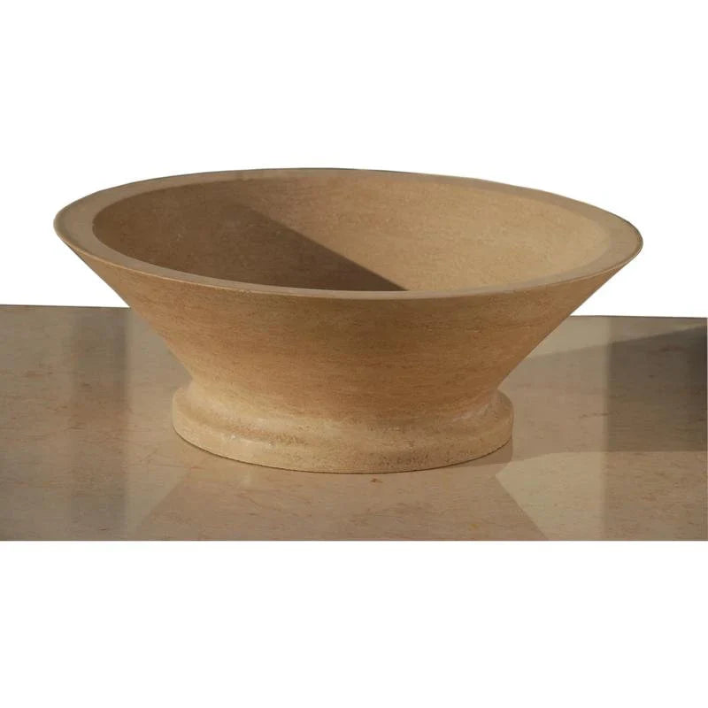 Elegant travertine vessel sink enhancing modern bathroom aesthetics with natural stone charm.