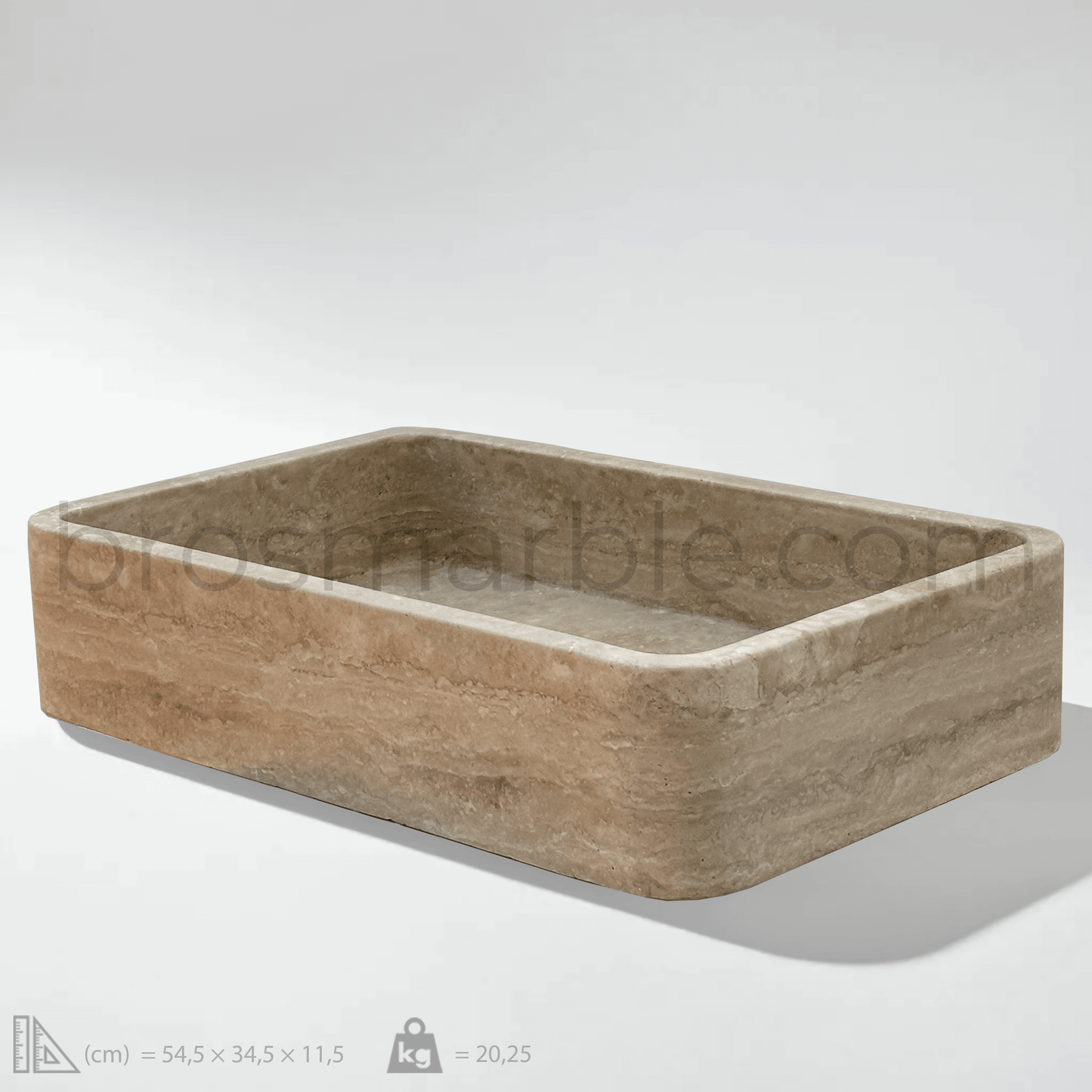 Light travertine rectangular vessel sink showcasing a polished finish and minimalist design, emphasizing natural stone craftsmanship.