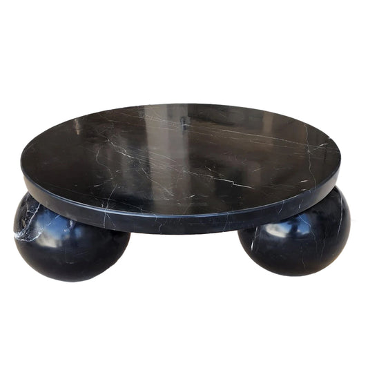 Toros Black Marble Round Designer Coffee Table with Sphere Legs.