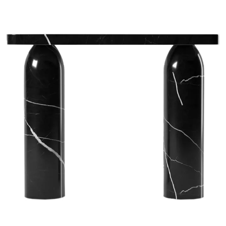Toros Black Marble Designer Round Legs Console Polished.