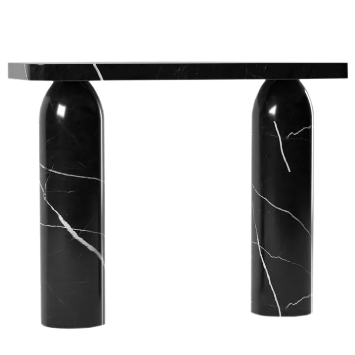 Toros Black Marble Designer Round Legs Console Polished.