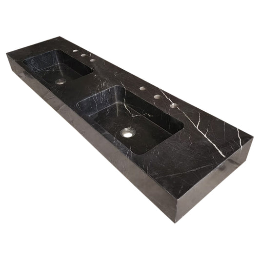 Toros Black Marble Double Sink Wall-mount Bathroom Sink Polished (W)18" (L)60" (H)6".