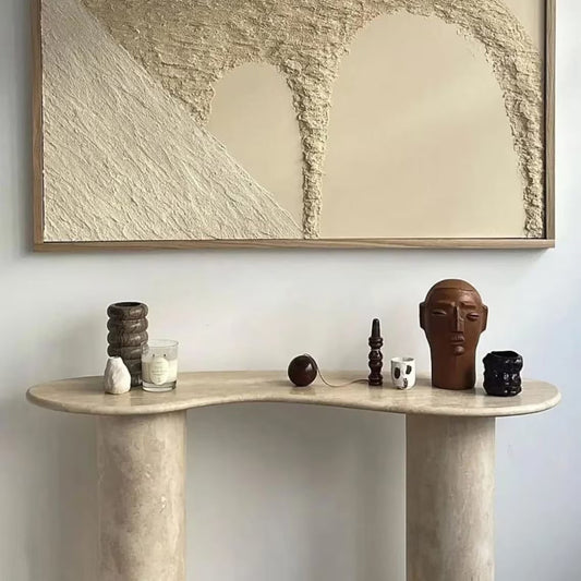 Troia Light Travertine Designer Console Filled and Honed (W)15" (L)48" (H)36".